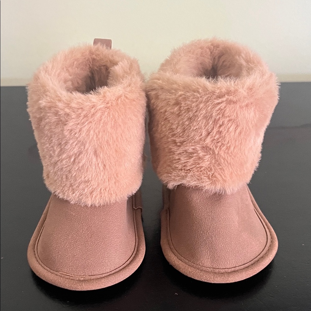 Carter's Plush Faux-Fur Baby Booties in Blush 0-3 Months